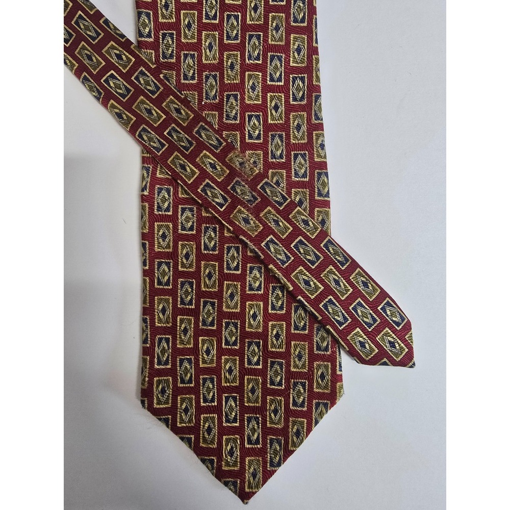 Don Loper Beverly Hills Designer Necktie Mens Red Gold Geometric Silk Classic